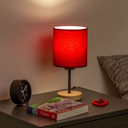 Brilagi - Eπιτραπέζιο φωτιστικό NUBILA WOOD 1xE27/25W/230V δρυς/Pompeian κόκκινο