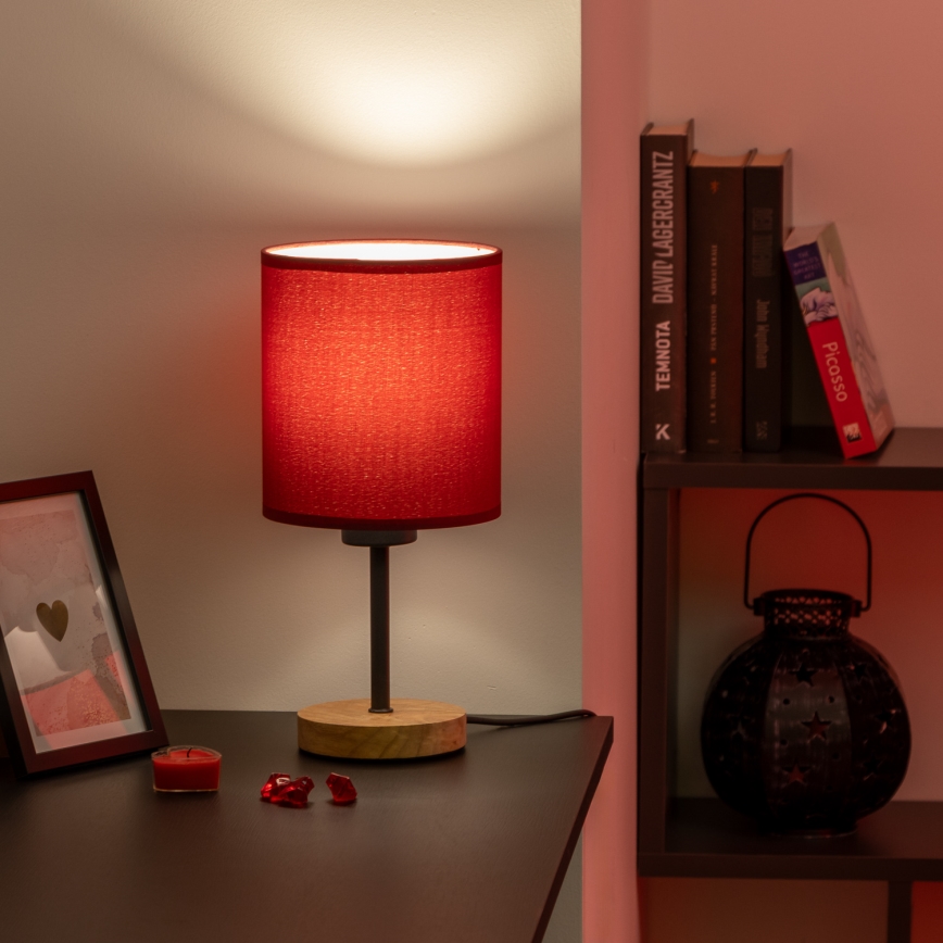 Brilagi - Eπιτραπέζιο φωτιστικό NUBILA WOOD 1xE27/25W/230V δρυς/Pompeian κόκκινο
