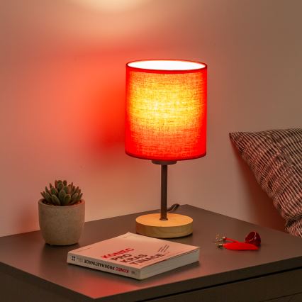 Brilagi - Eπιτραπέζιο φωτιστικό NUBILA WOOD 1xE27/25W/230V δρυς/κόκκινο
