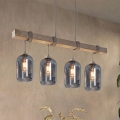 BRILAGI - Φωτιστικό ανάρτησης με καλώδιο WOOD GLASS 4xE27/60W/230V πεύκο/γκρί/καπνιστό γκρι