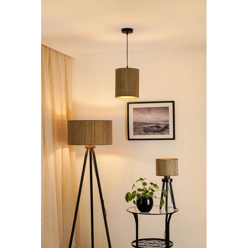 Brilagi - Φωτιστικό οροφής με καλώδιο BOSTON ROLLER 1xE27/15W/230V διάμ. 21 εκ. καφέ/χρυσό ψάθα