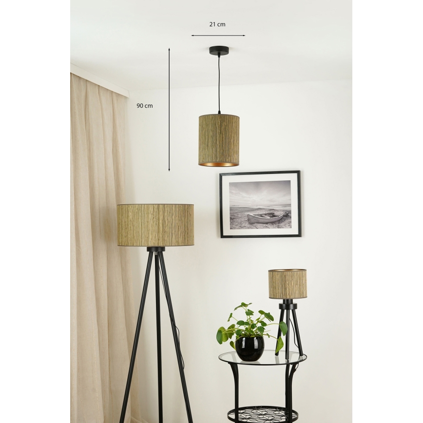 Brilagi - Φωτιστικό οροφής με καλώδιο BOSTON ROLLER 1xE27/15W/230V διάμ. 21 εκ. καφέ/χρυσό ψάθα