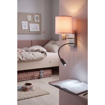 Brilagi - LED εύκαμπτο επιτοίχιο φωτιστικό BOBO 1xE27/25W/230V + LED/3W ματ χρώμιο/ροζ