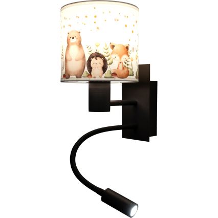 Brilagi - Παιδικό ευέλικτο επιτοίχιο φωτιστικό LED BOBO 1xE27/25W/230V + LED/3W μαύρο/λευκό/ζωάκια