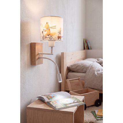 Brilagi - LED Παιδικό ευέλικτο επιτοίχιο φωτιστικό BOBO WOOD 1xE27/25W/230V + LED/3W δρυς/λευκό/ζωάκια