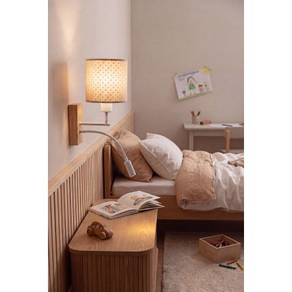 Brilagi - LED παιδικό ευέλικτο επιτοίχιο φωτιστικό BOBO WOOD 1xE27/25W/230V + LED/3W βελανιδιά/λευκό/μπεζ/πουά