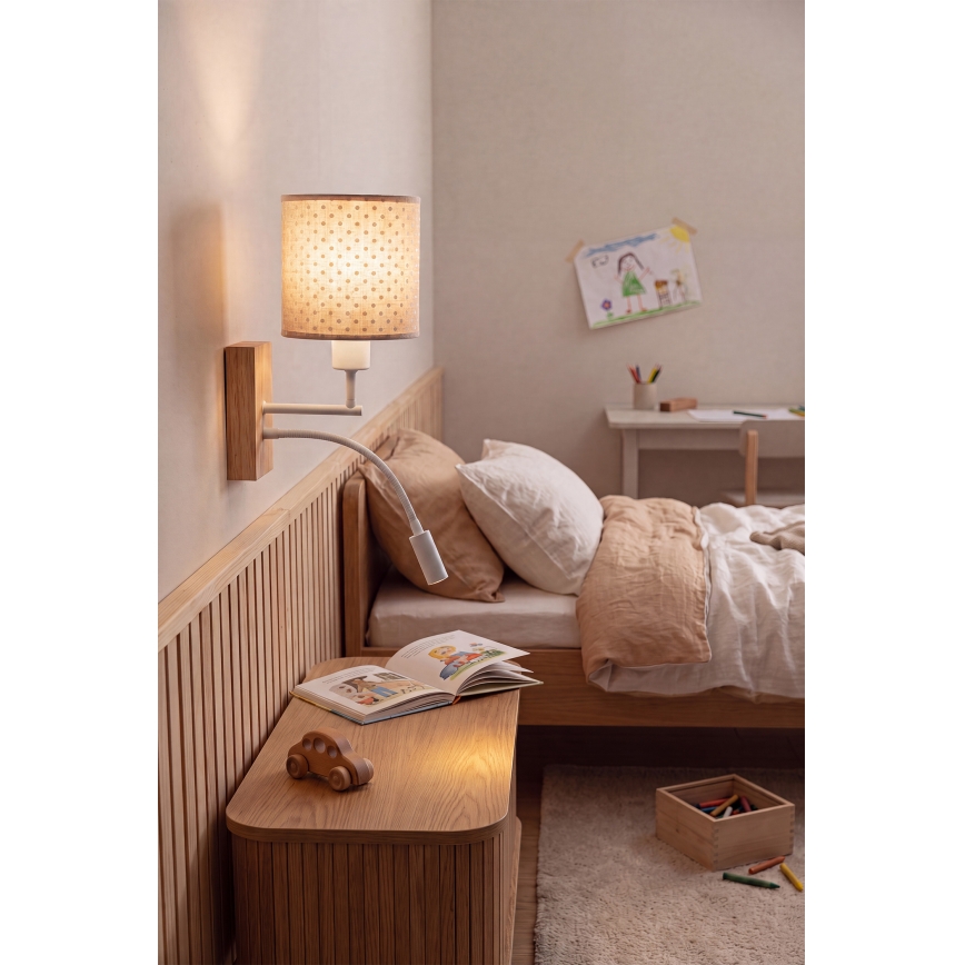Brilagi - LED παιδικό ευέλικτο επιτοίχιο φωτιστικό BOBO WOOD 1xE27/25W/230V + LED/3W βελανιδιά/λευκό/μπεζ/πουά