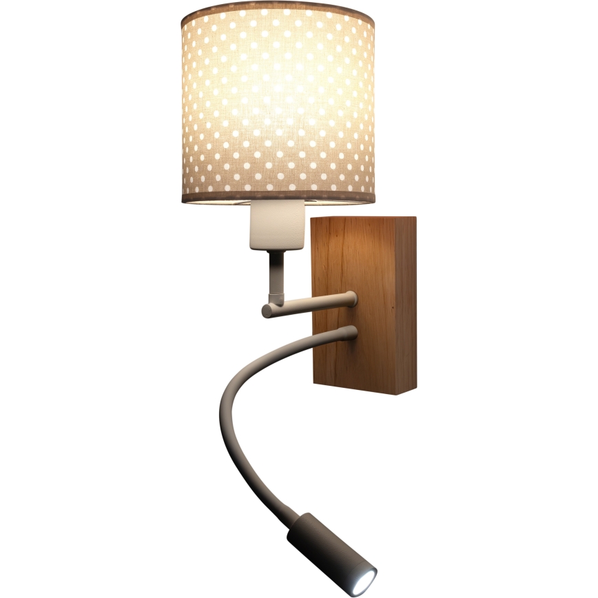 Brilagi - LED παιδικό ευέλικτο επιτοίχιο φωτιστικό BOBO WOOD 1xE27/25W/230V + LED/3W βελανιδιά/λευκό/μπεζ/πουά
