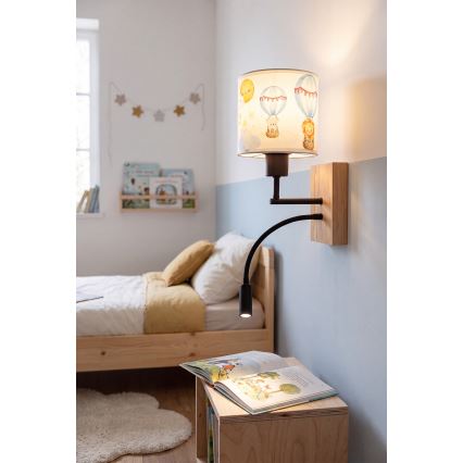 Brilagi - LED παιδικό ευέλικτο επιτοίχιο φωτιστικό BOBO WOOD 1xE27/25W/230V + LED/3W δρυς/μαύρο/λευκό/ζωάκια
