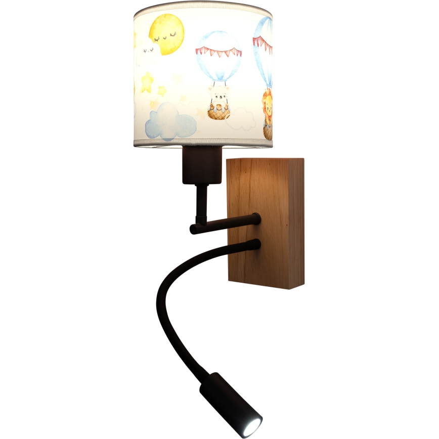 Brilagi - LED παιδικό ευέλικτο επιτοίχιο φωτιστικό BOBO WOOD 1xE27/25W/230V + LED/3W δρυς/μαύρο/λευκό/ζωάκια