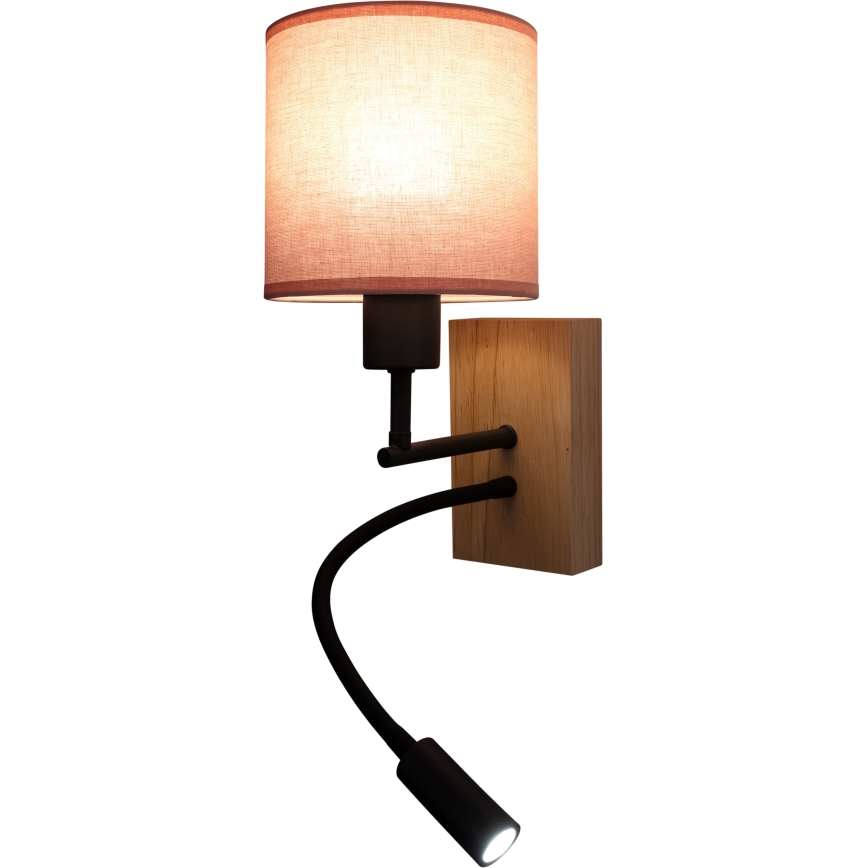 Brilagi - Επιτοίχιο εύκαμπτο φωτιστικό LED BOBO WOOD 1xE27/25W/230V + LED/3W δρυς/μαύρο/ροζ