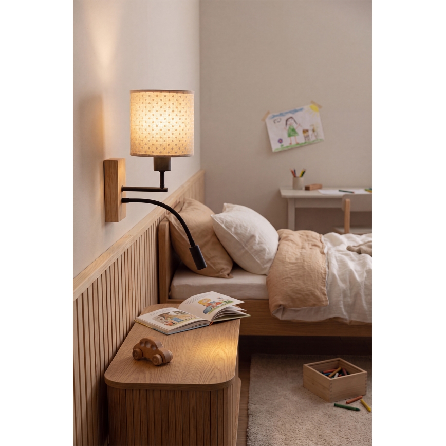 Brilagi - LED Παιδικό ευέλικτο επιτοίχιο φωτιστικό BOBO WOOD 1xE27/25W/230V + LED/3W δρυς/μαύρο/μπεζ/πουά