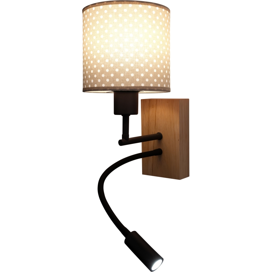Brilagi - LED Παιδικό ευέλικτο επιτοίχιο φωτιστικό BOBO WOOD 1xE27/25W/230V + LED/3W δρυς/μαύρο/μπεζ/πουά