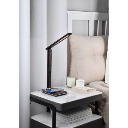 Brilagi - Επιτραπέζιο φωτιστικό LED ντιμαριζόμενο με ασύρματη φόρτιση QI και USB REGINA LED/8,5W/230V καφέ