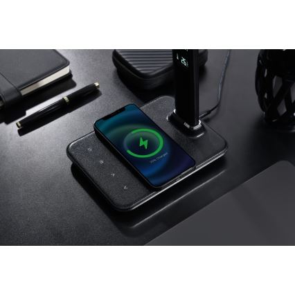 Brilagi - Επιτραπέζιο φωτιστικό LED ντιμαριζόμενο με ασύρματη φόρτιση QI και USB REGINA LED/8,5W/230V μαύρο