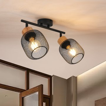 Brilagi - Φωτιστικό σποτ BASKLITE 2xE27/15W/230V ξύλο καουτσούκ/μαύρο