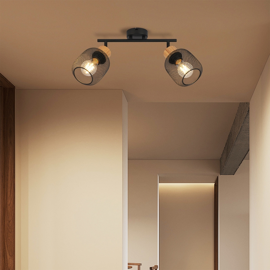 Brilagi - Φωτιστικό σποτ BASKLITE 2xE27/15W/230V ξύλο καουτσούκ/μαύρο