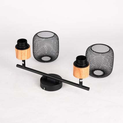 Brilagi - Φωτιστικό σποτ BASKLITE 2xE27/15W/230V ξύλο καουτσούκ/μαύρο