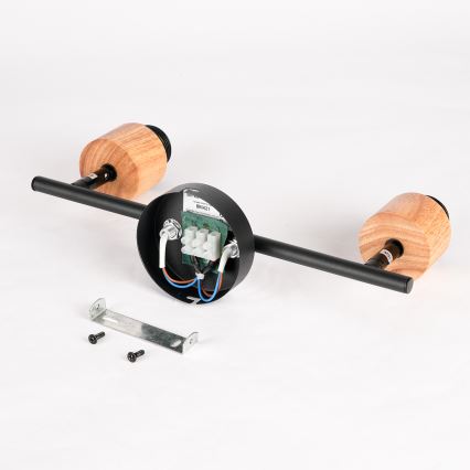 Brilagi - Φωτιστικό σποτ BASKLITE 2xE27/15W/230V ξύλο καουτσούκ/μαύρο