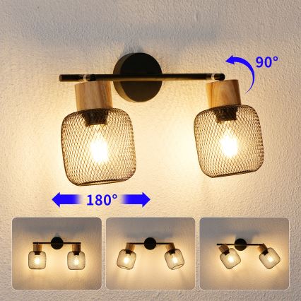 Brilagi - Φωτιστικό σποτ BASKLITE 2xE27/15W/230V ξύλο/μαύρο