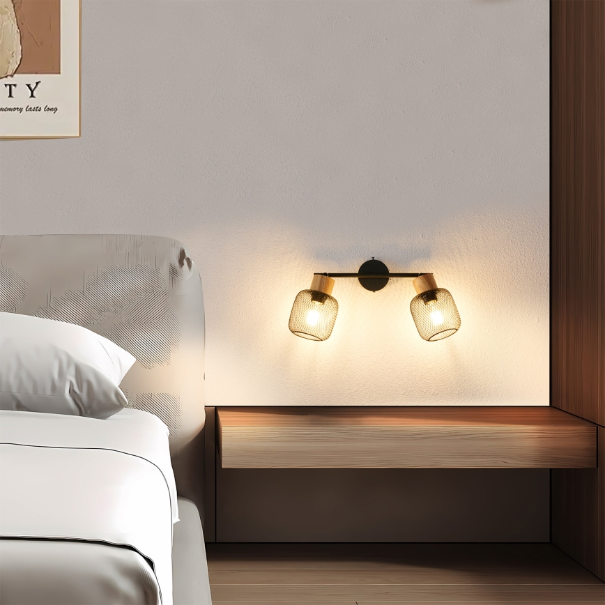 Brilagi - Φωτιστικό σποτ BASKLITE 2xE27/15W/230V ξύλο/μαύρο