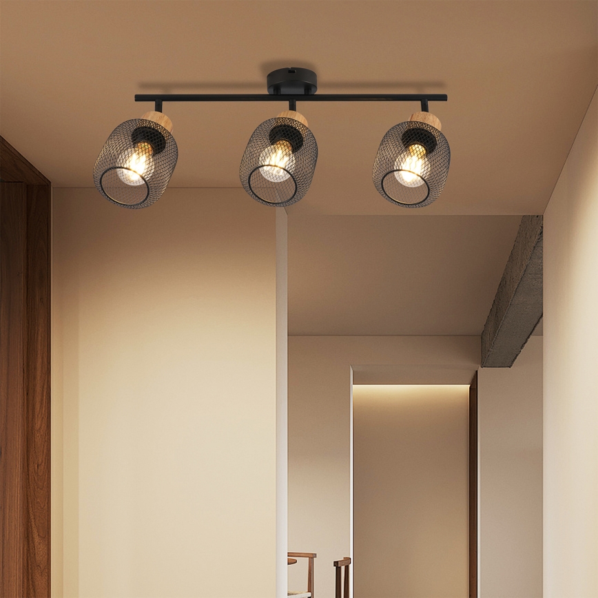 Brilagi - Φωτιστικό σποτ BASKLITE 3xE27/15W/230V ξύλινο/μαύρο