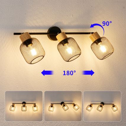 Brilagi - Φωτιστικό σποτ BASKLITE 3xE27/15W/230V ξύλινο/μαύρο
