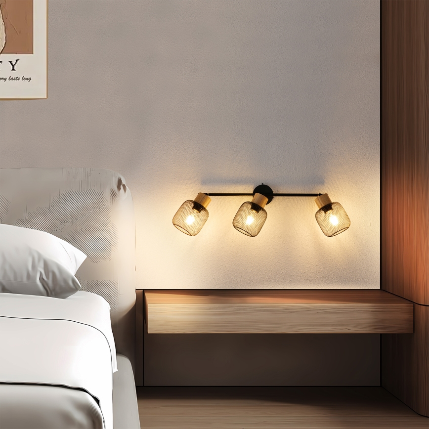 Brilagi - Φωτιστικό σποτ BASKLITE 3xE27/15W/230V ξύλινο/μαύρο