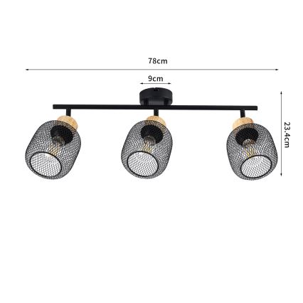 Brilagi - Φωτιστικό σποτ BASKLITE 3xE27/15W/230V ξύλινο/μαύρο