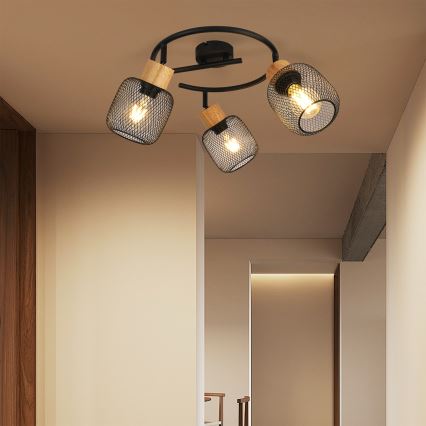 Brilagi - Φωτιστικό σποτ BASKLITE 3xE27/15W/230V ξύλο/μαύρο
