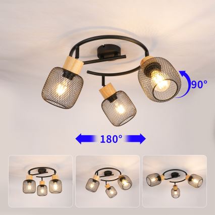 Brilagi - Φωτιστικό σποτ BASKLITE 3xE27/15W/230V ξύλο/μαύρο