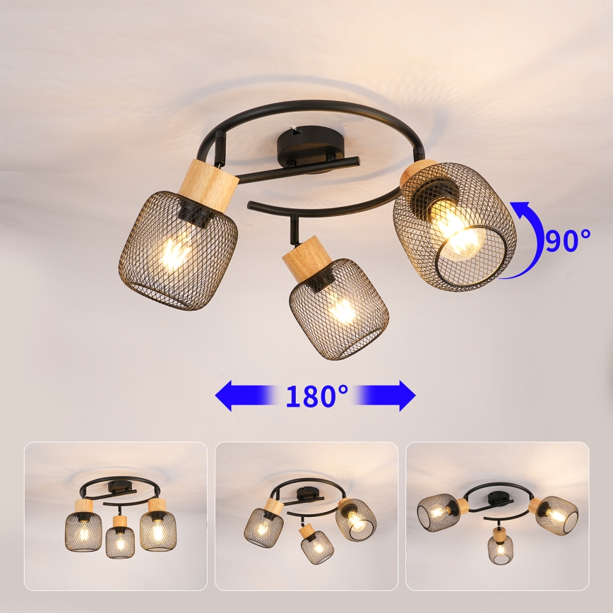 Brilagi - Φωτιστικό σποτ BASKLITE 3xE27/15W/230V ξύλο/μαύρο