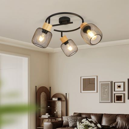 Brilagi - Φωτιστικό σποτ BASKLITE 3xE27/15W/230V ξύλο/μαύρο