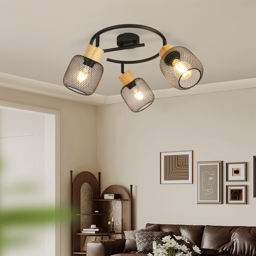 Brilagi - Φωτιστικό σποτ BASKLITE 3xE27/15W/230V ξύλο/μαύρο