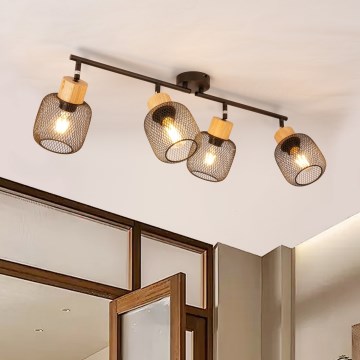 Brilagi - Φωτιστικό σποτ BASKLITE 4xE27/15W/230V ξύλο καουτσούκ/μαύρο