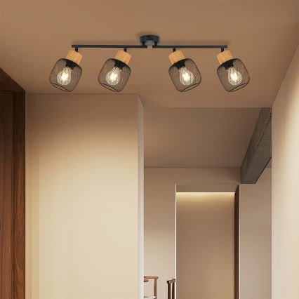 Brilagi - Φωτιστικό σποτ BASKLITE 4xE27/15W/230V ξύλο καουτσούκ/μαύρο