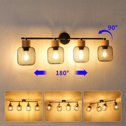 Brilagi - Φωτιστικό σποτ BASKLITE 4xE27/15W/230V ξύλο καουτσούκ/μαύρο