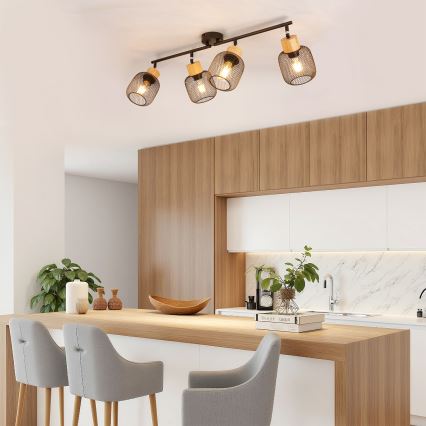 Brilagi - Φωτιστικό σποτ BASKLITE 4xE27/15W/230V ξύλο καουτσούκ/μαύρο