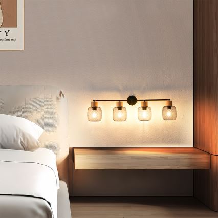 Brilagi - Φωτιστικό σποτ BASKLITE 4xE27/15W/230V ξύλο καουτσούκ/μαύρο