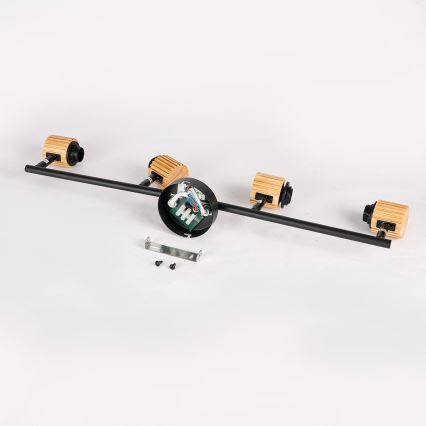 Brilagi - Φωτιστικό σποτ BASKLITE 4xE27/15W/230V ξύλο καουτσούκ/μαύρο