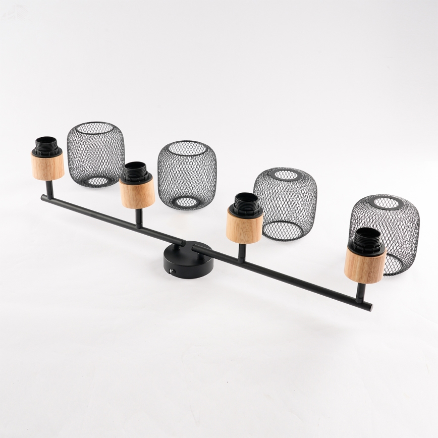 Brilagi - Φωτιστικό σποτ BASKLITE 4xE27/15W/230V ξύλο καουτσούκ/μαύρο