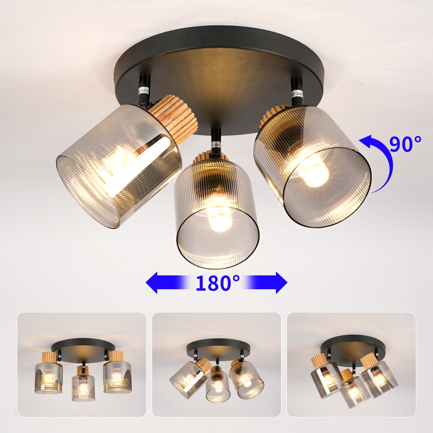 Brilagi - Φωτιστικό σποτ HYGGE 3xE14/15W/230V μαύρο/καπνιστό