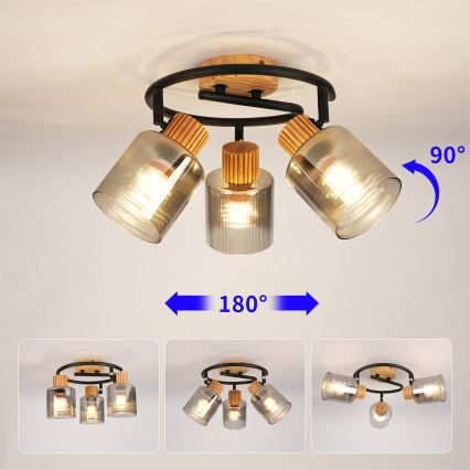 Brilagi - Φωτιστικό σποτ HYGGE 3xE14/15W/230V ξύλινο/καπνιστό