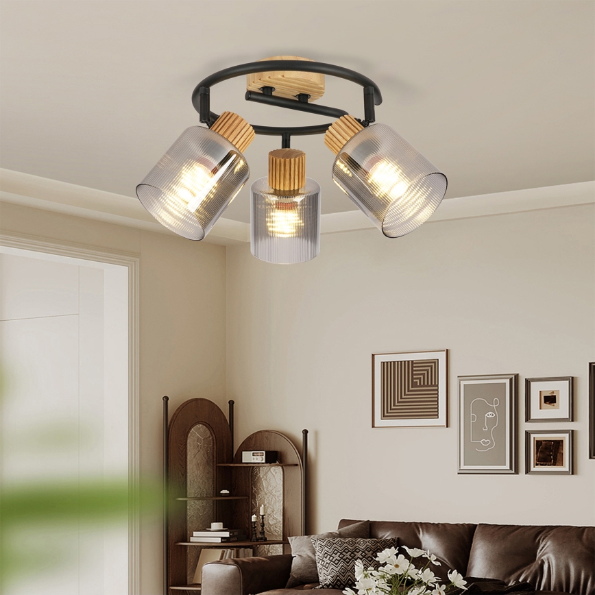 Brilagi - Φωτιστικό σποτ HYGGE 3xE14/15W/230V ξύλινο/καπνιστό