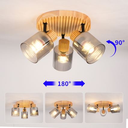 Brilagi - Φωτιστικό σποτ HYGGE 3xE14/15W/230V ξύλινο/καπνιστό