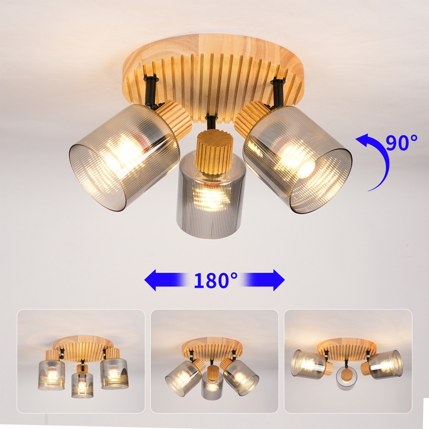 Brilagi - Φωτιστικό σποτ HYGGE 3xE14/15W/230V ξύλινο/καπνιστό