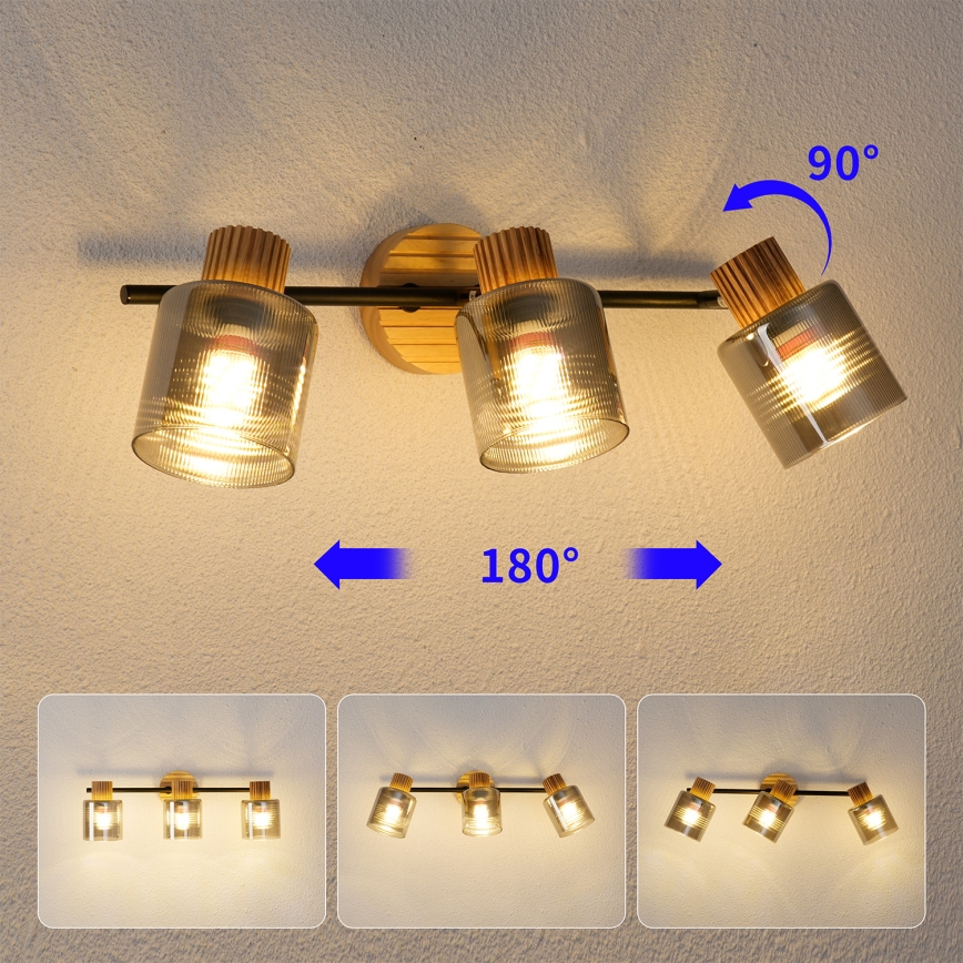 Brilagi - Φωτιστικό σποτ HYGGE 3xE14/15W/230V ξύλο καουτσούκ/καπνιστό