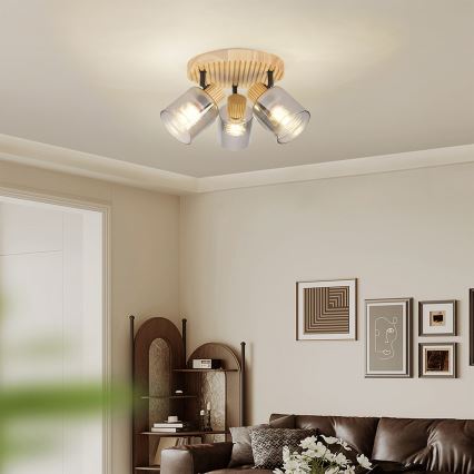 Brilagi - Φωτιστικό σποτ HYGGE 3xE14/15W/230V ξύλο καουτσούκου/καπνιστό