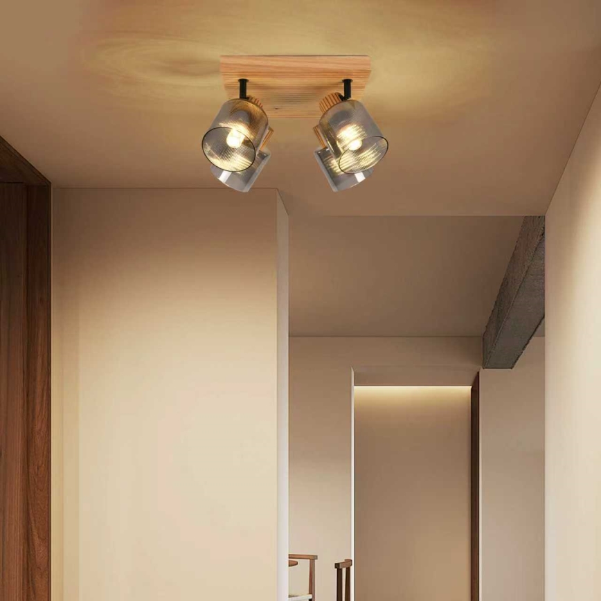Brilagi - Φωτιστικό σποτ HYGGE 4xE14/15W/230V ξύλο καουτσούκ/καπνιστό
