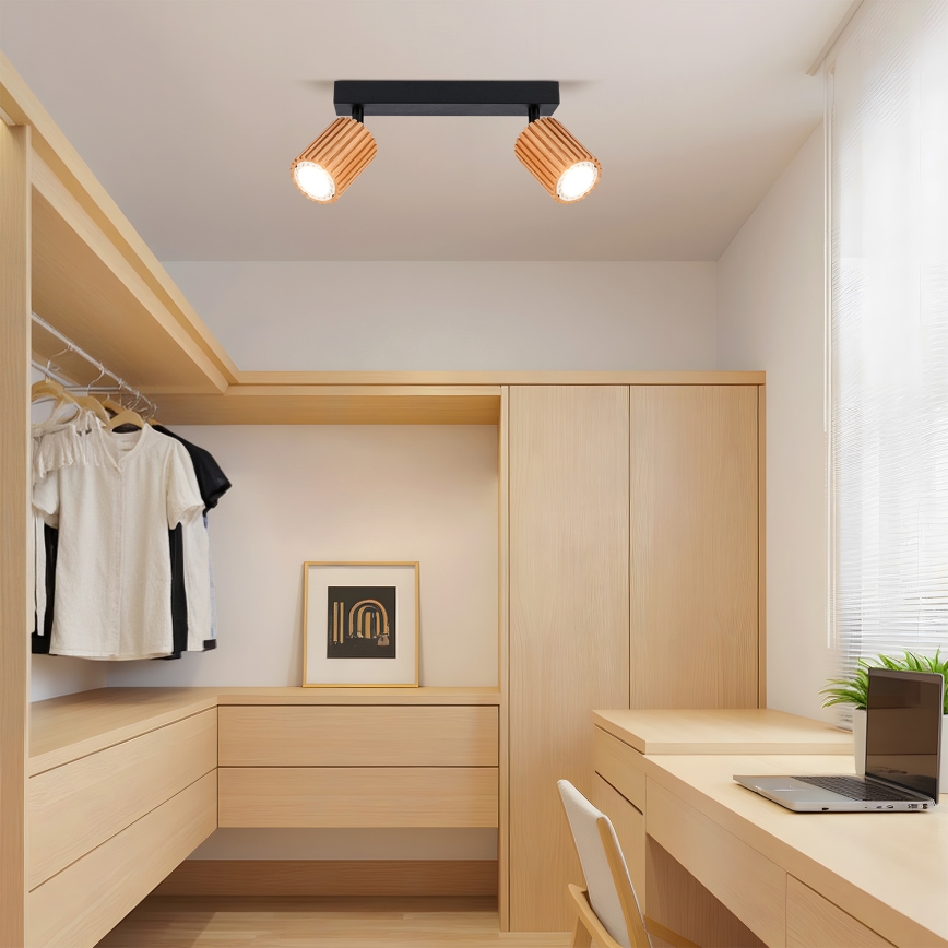 Brilagi - Φωτιστικό σποτ MODERN WOOD 2xGU10/8W/230V από ξύλο καουτσούκου/μαύρο